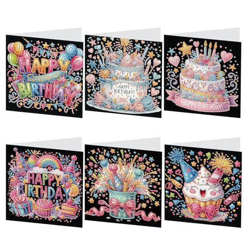 6 Pack Holographic Diamond Painting Greeting Card Kits - 30x15cm