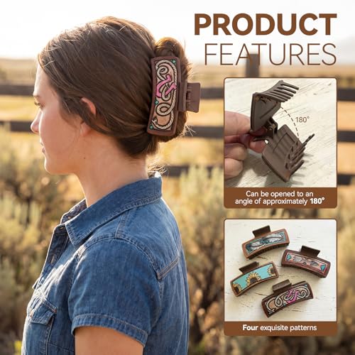 Western Hair Claw Clips Large 4.1 Inch Set for Thick Hair Women Cowgirl Gift