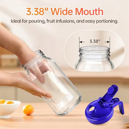 32oz Glass Pitcher with Lid - Airtight Mason Jar for Cold Beverages