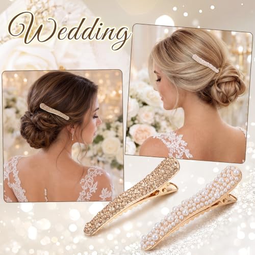 WILLBOND 16-Piece Pearl Rhinestone Duckbill Hair Clips Set