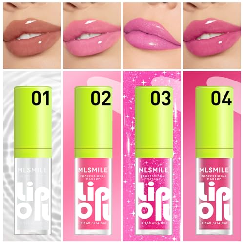 BEFIVECOK Lip Glow Oil Set A - 4 Colors Hydrating Lip Oils with Large Brush Head