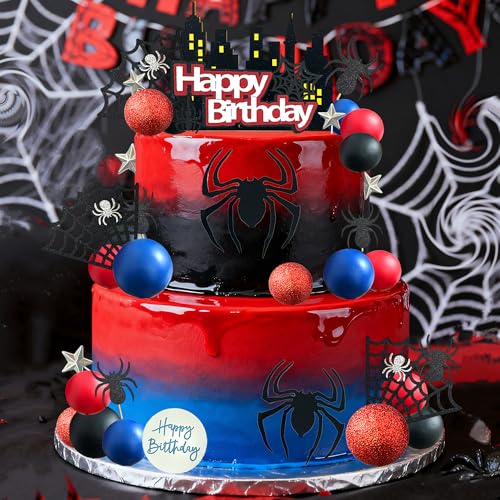 44PCS Spider Cake Decoration Set - Happy Birthday Topper for Boys