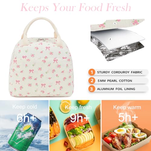 BTOOP Insulated Lunch Bag for Women & Men - Large Capacity Tote with Bow Design