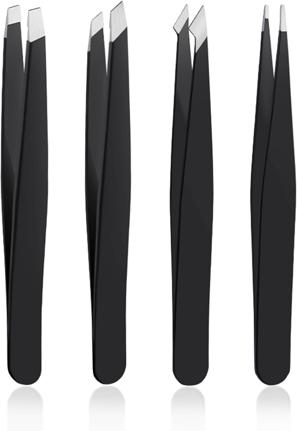 Precision Stainless Steel Tweezers Set - 4 PCS for Ingrown Hair, Facial Hair, Splinter & Blackhead Removal | Black