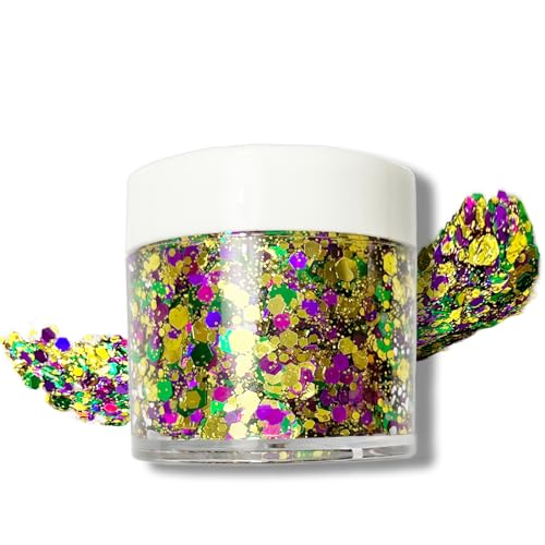 CiikDux Mardi Gras Glitter Gel for Face Body & Hair, Color Changing & Hypoallergenic