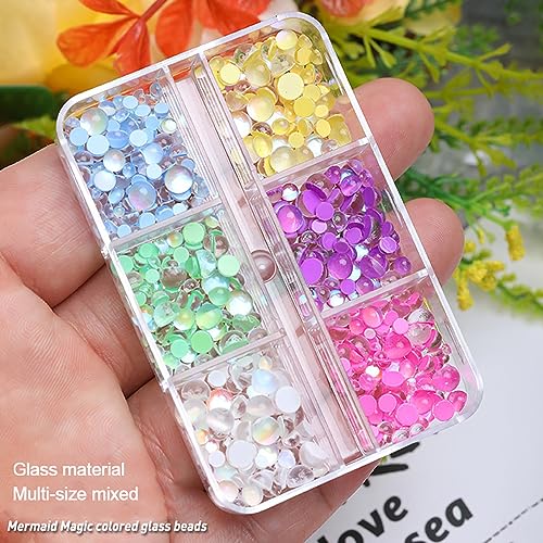 6 Colors Aurora Mermaid Beads Nail Charms - 3D Bubble Nail Gems for Nail Art & DIY Crafts