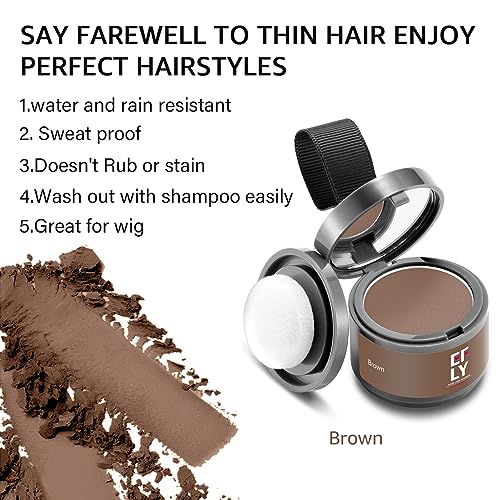EFLY Root Touch Up Powder Brown 0.14oz for Gray Hair, Thinning Hair & Beard Line, Temporary Hair Color