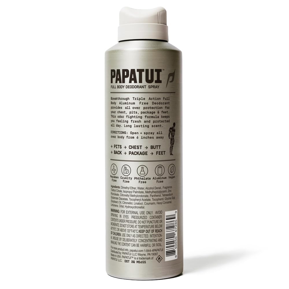 PAPATUI Full Body Deodorant Spray for Men - Aluminum-Free Odor Protection & Moisture Absorption | Lush Coconut | 5oz