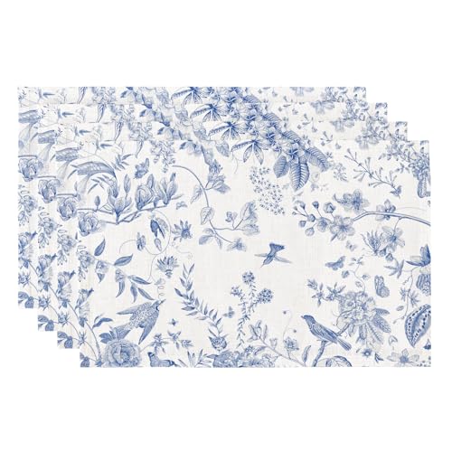 Boho Linen Placemats Set of 4 | 12x18 Inch Washable Table Mats