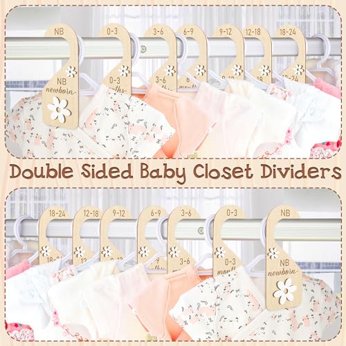 Wooden Baby Closet Dividers - 8Pcs 3D Daisy Organizers for Newborns