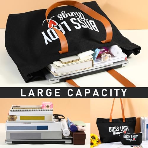 Boss Lady Tote Bag for Women - Canvas Gift Bag for Bosses Day, Black