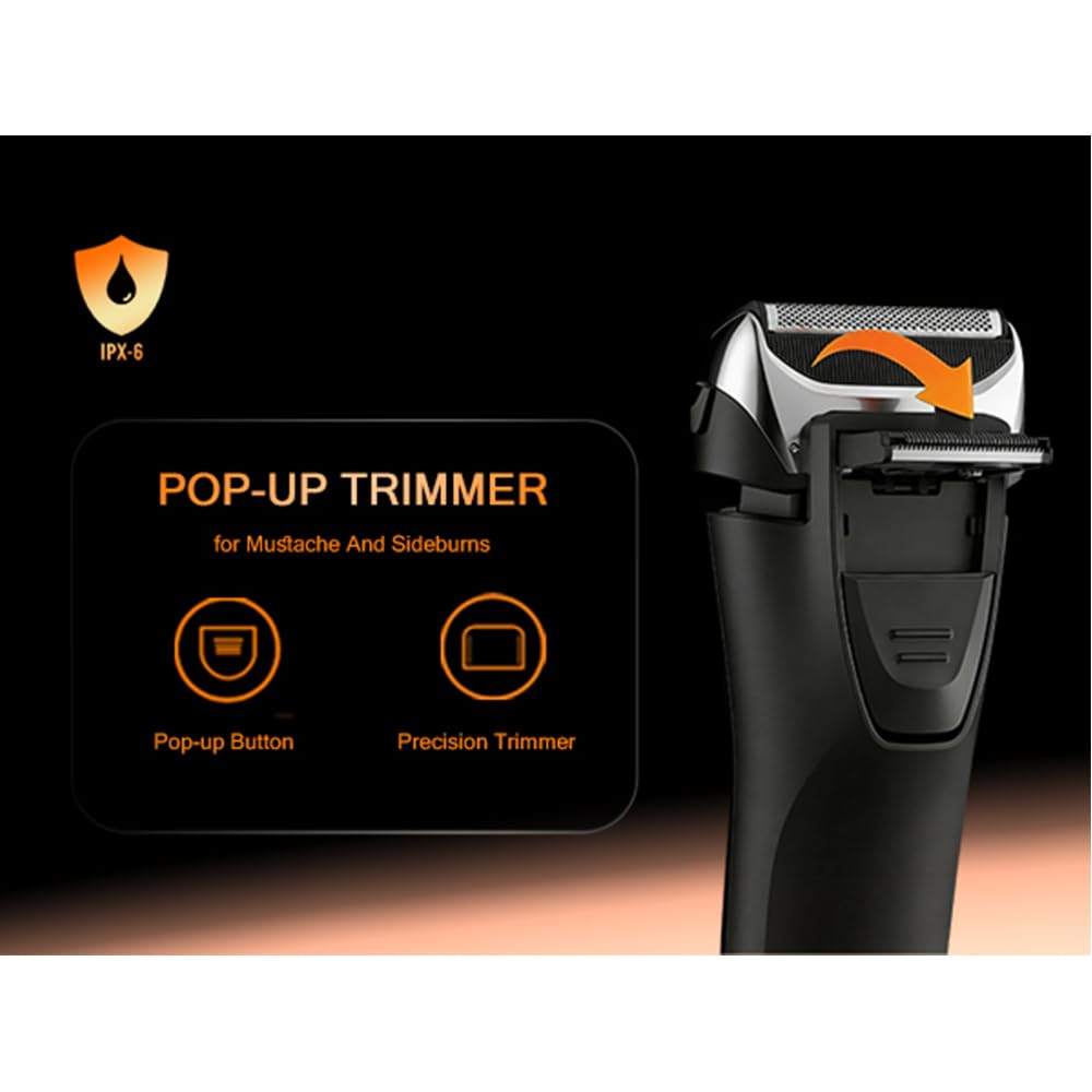 Electric Foil Shaver for Men, IPX6 Waterproof 3D Electric Razor with LED Display & Pop-Up Trimmer, USB-C Rechargeable Lightweight Handheld Shaver，Gift for Men