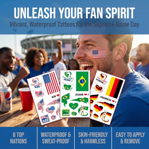 2026 World Cup Spain Temporary Soccer Tattoos - 10 Pcs Waterproof Face Paint
