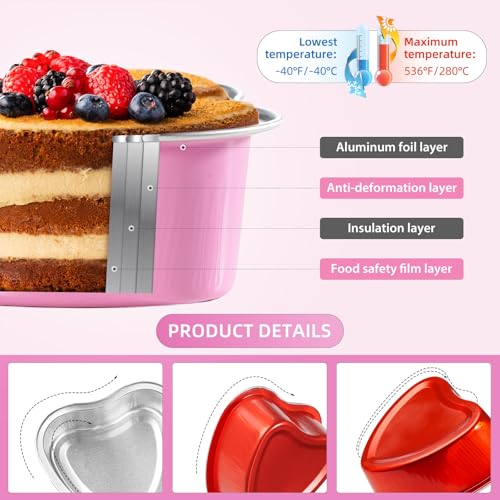 STN Mini Heart Shaped Cake Pans - 50 Pack, 3.5 oz Aluminum Foil