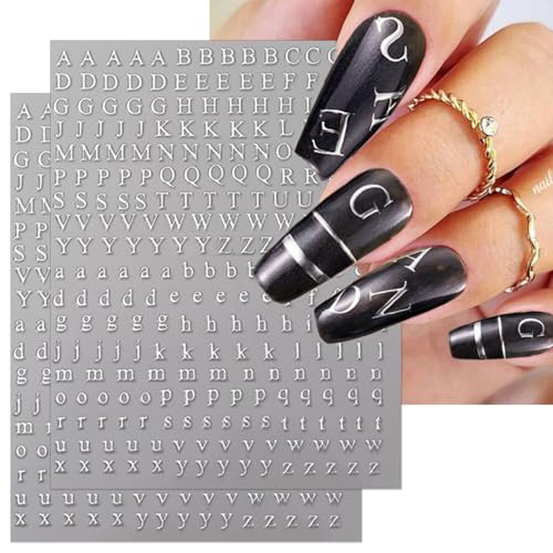 3D Alphabet Nail Art Stickers - 8 Sheets Self-Adhesive Decals