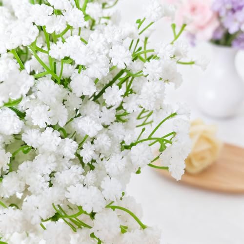 20 Pcs Real Touch Baby's Breath Artificial Flowers - White Faux Floral Arrangements for Weddings, Parties, Home Decor