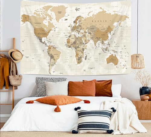 Vintage World Map Tapestry Wall Hanging - 40x30in