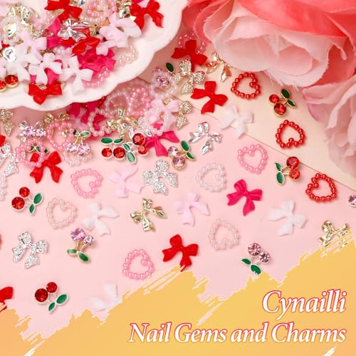 Pink 3D Nail Gems Charms Y2K Bow Cherry Nail Art Charms – 60pc Set