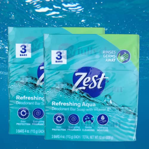 Zest Refreshing Aqua Deodorant Bar Soap with Vitamin E - 3 Bars
