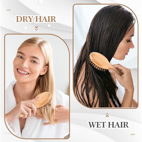 FoldTier 6 Pack Mini Bamboo Hair Brush Set, Travel-Sized Detangling Brush