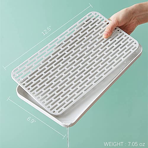 Bonilve 2-Tier Kitchen Sink Drain Rack - White & Grey Drying Mat