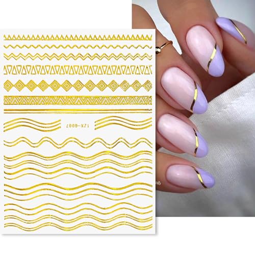 Gold Nail Stickers - 12 Sheets 3D Self-Adhesive Nail Decals