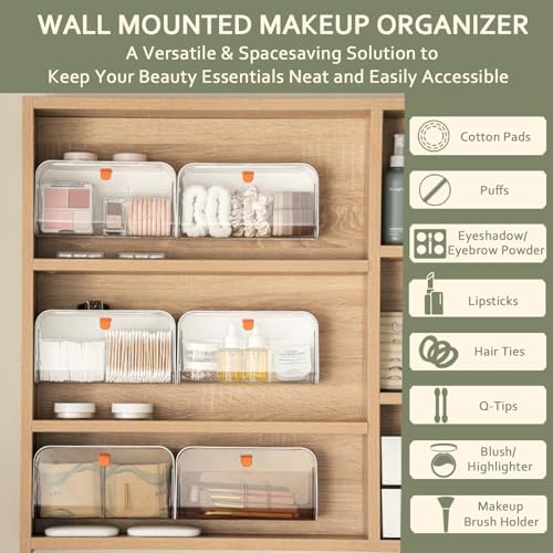 SUNFICON Wall Mounted Cotton Pad & Swab Organizer - Adhesive Bathroom Holder
