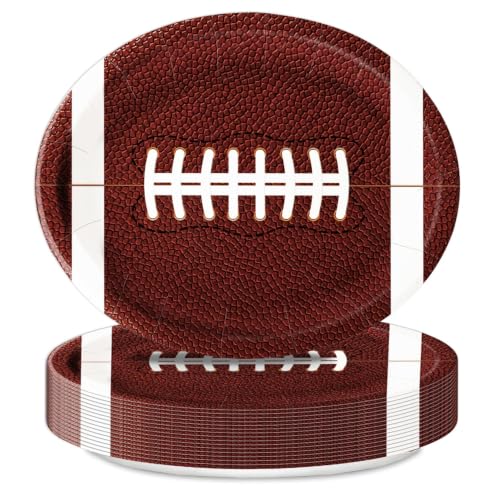 50 Football-Shaped Disposable Paper Plates - 9 x 11 Inch for Parties
