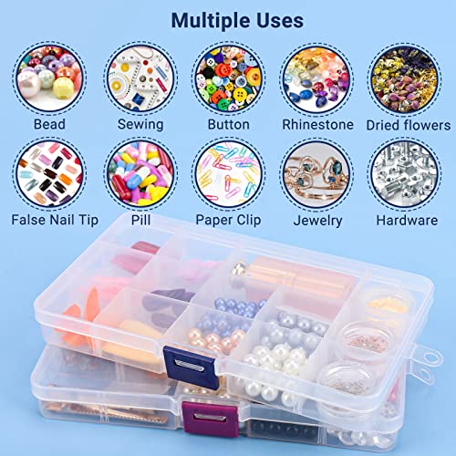 COSICS 2-Pack Small Bead & Jewelry Organizer Box with Removable Dividers - Blue & Red Buckle, 6.7 x 3.7 Inches