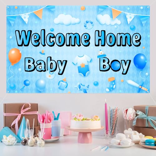Labakita Welcome Home Baby Boy Banner Backdrop - 70.86 x 43.30 in
