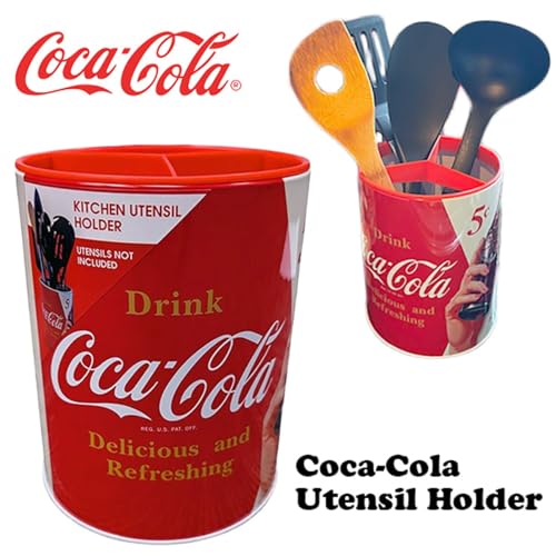 Coca-Cola Round Utensil Holder - Red, 5" Diameter, 6.5" Height