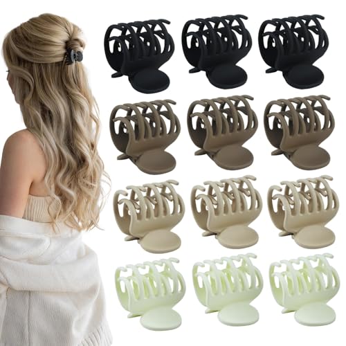Classic 12 Pcs Double Row Teeth Small Hair Clips for Women, Frosted Colors