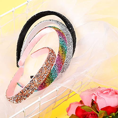 4 Pieces Rhinestone Headbands for Women, Bright Color