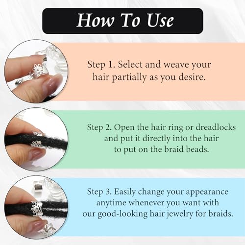 40PCS Silver Hair Cuffs for Braids & Dreadlocks - Metal Clips