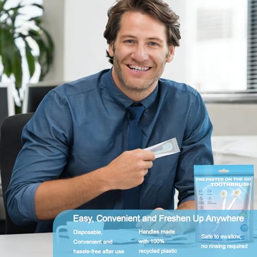 JOUGE 4-in-1 Disposable Mini Toothbrush with Toothpaste, 30 Pack
