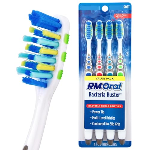 RM Oral Bacteria Buster Soft Toothbrushes - 4 Count with Shield Bristles