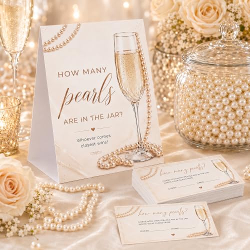 Guess How Many Pearls Game Set for Bridal Showers - 1 Sign & 50 Cards