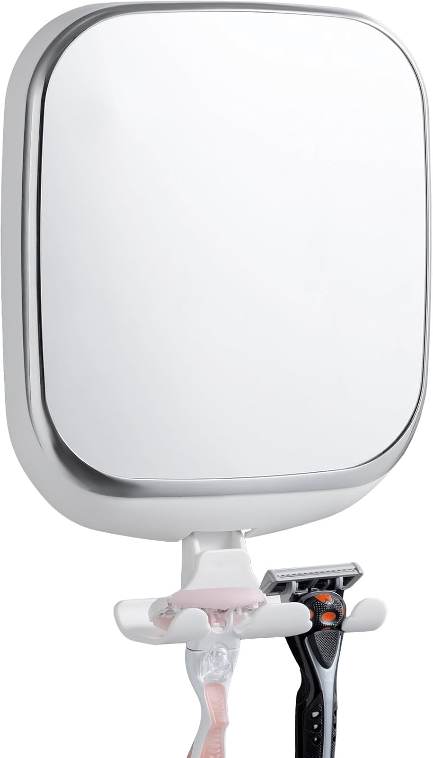 Fogless Shower Mirror for Shaving - Anti-Fog, Shatterproof & Waterproof | Wall Mounted with Razor Holder (Grey)