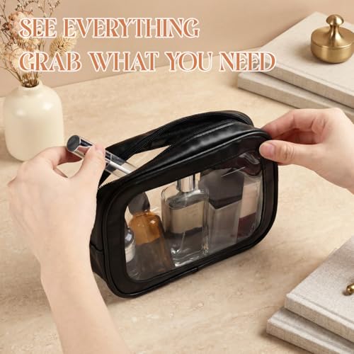 Abbylike 4-Piece Clear Makeup Bag Set, TSA Approved Toiletry Organizer (Black)