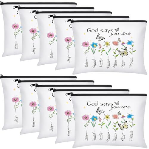 Chunful 10-Pack Inspirational Canvas Makeup Bags - White Religious Gift