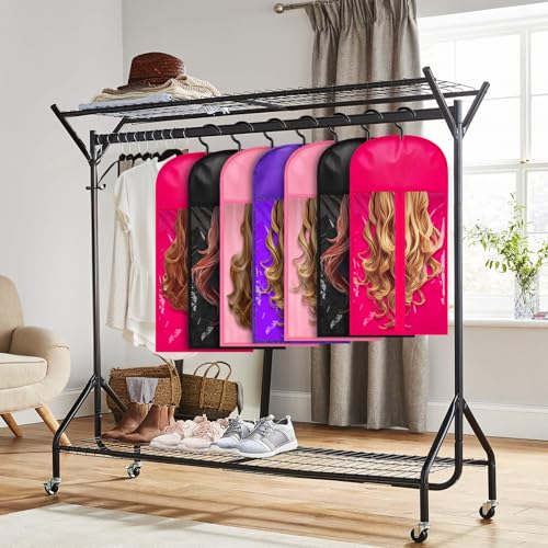6-Pack Wig Storage Bag Set with Hangers, 23.5 inch, Black