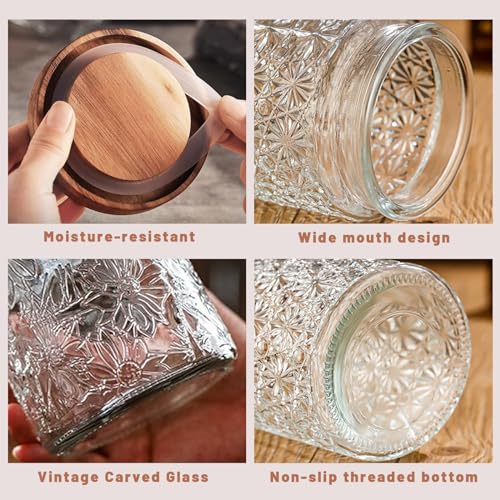 Vintage Glass Storage Jars with Wooden Lids - 24 oz Airtight Containers
