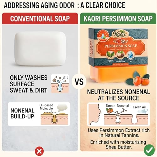 Kaori Persimmon Deodorizing Soap for Mature Skin, Natural Body Bar