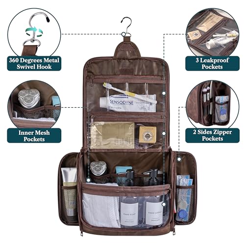 PAVILIA Large Hanging Toiletry Bag for Men, Water-Resistant Travel Organizer