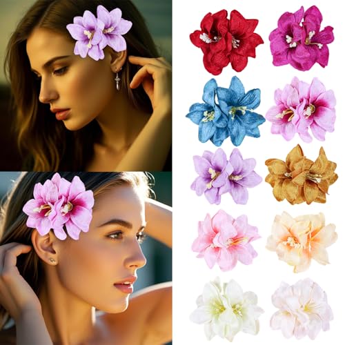 Velvet Lily Floral Hair Clips Set – 10 Pack Wedding Barrettes for Women