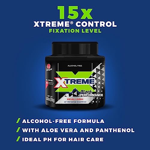 Xtreme Black Performance Hair Gel for Men - 48-Hour Strong Hold, Alcohol-Free, 8.82 Oz (Pack of 3)