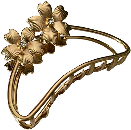 Double Flower Shaped Metal Hair Claw Clips - 4 Colors, Durable & Elegant