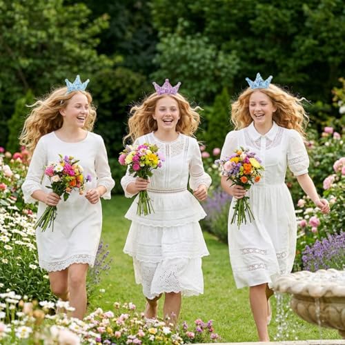 12 Pack Princess Crown Headbands with Glitter Sequins