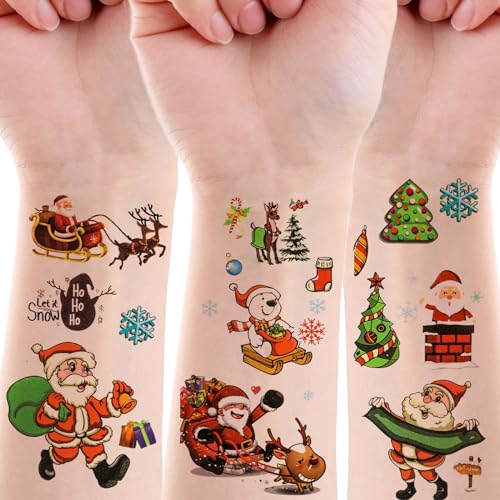 Christmas Temporary Tattoos for Kids, 200Pieces Bulk Cute Santa Clau