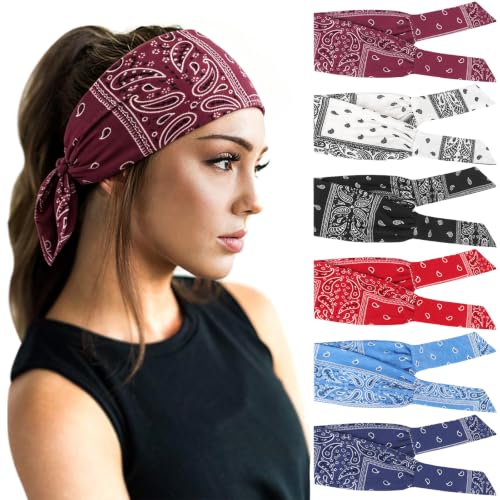 DRESHOW 6 Pack Adjustable Knotted Headbands for Women - Paisley Print